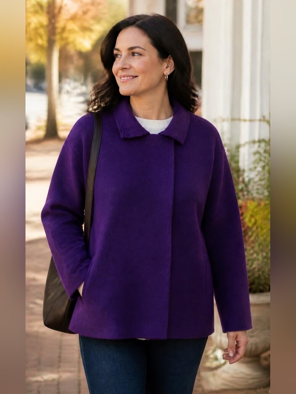 Vintage EILEEN FISHER Deep Purple Collared Boiled Wool Jacket Coat